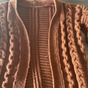 SHEIN Rust Brown Cable Knit Open-Front Cardigan